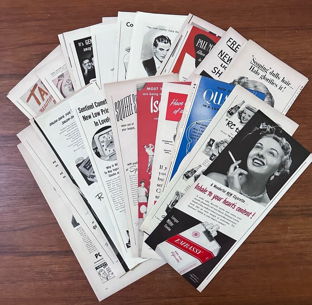 Lot of 39 Vintage Print Half Page Ads from the 1940s Variety